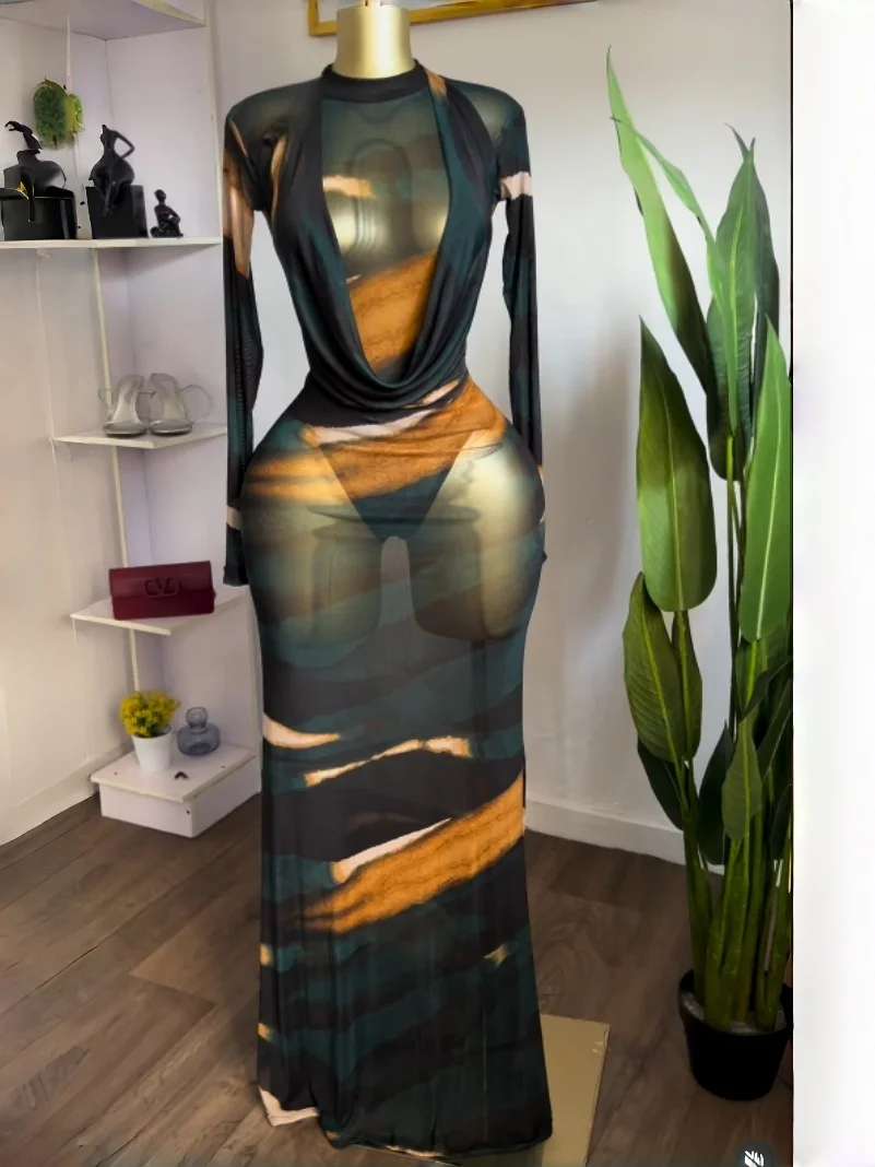 Komplet body tie-dye z długim rękawem i spódnica midi maxi Wielo