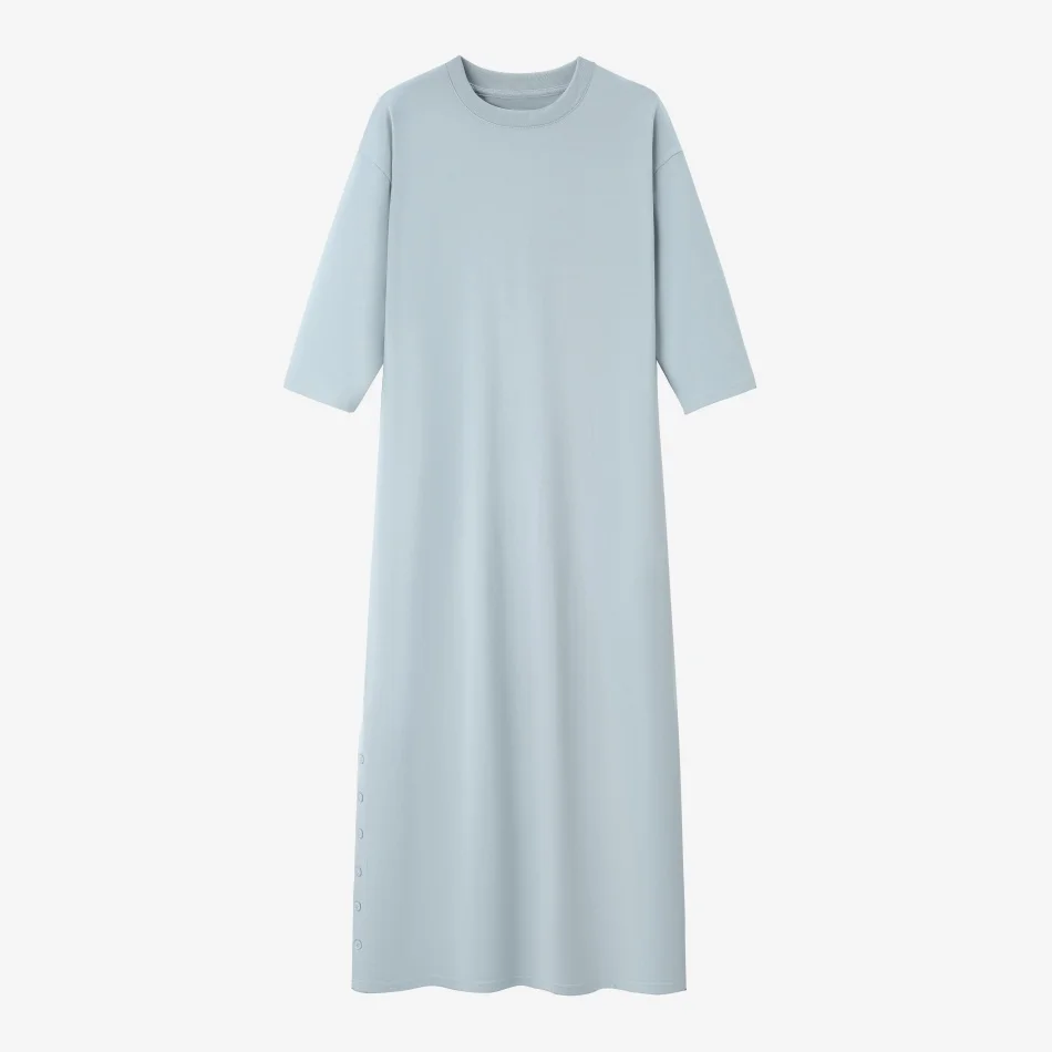 Komplet damski oversize: sukienka T-shirt, top i spódnica Niebieski