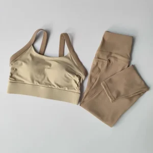 Komplet do jogi premium – top i legginsy Khaki
