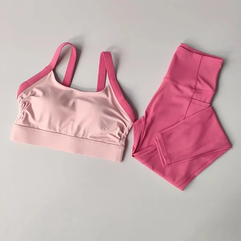 Komplet do jogi premium – top i legginsy Różowy
