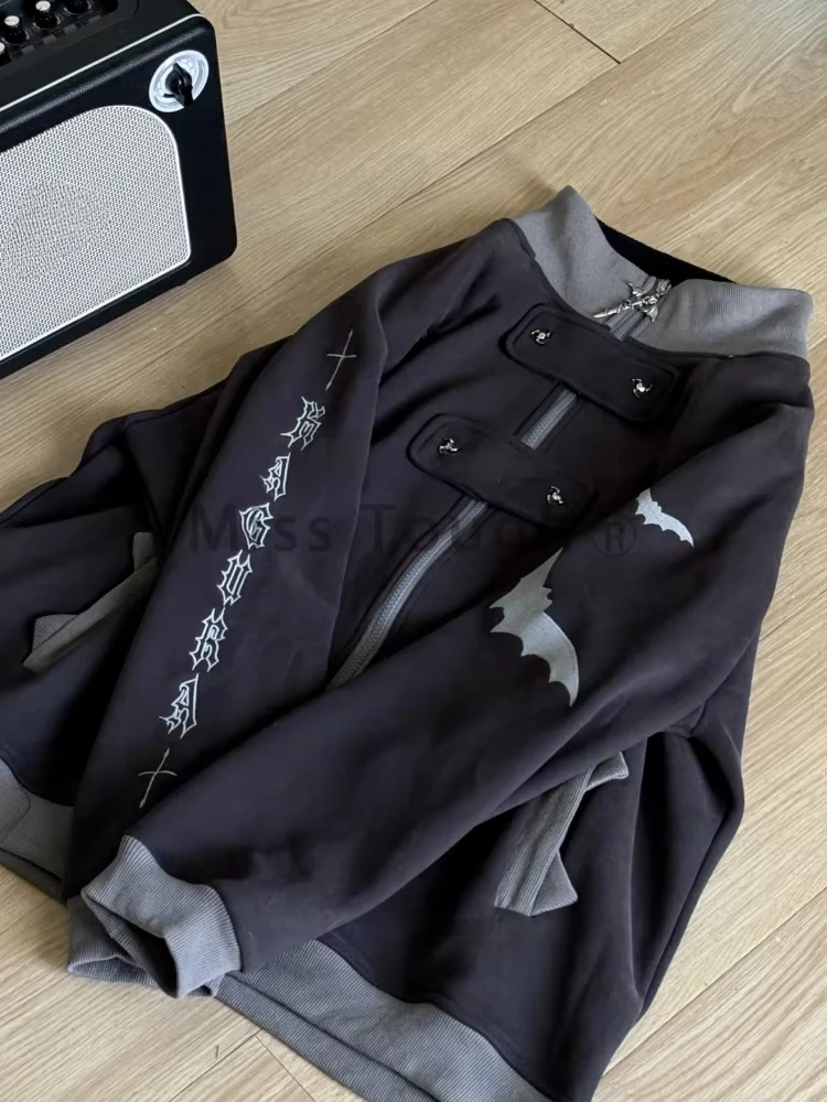 Komplet dresowy damski Y2k bluza i spodnie patchwork z zamkiem Beżowy