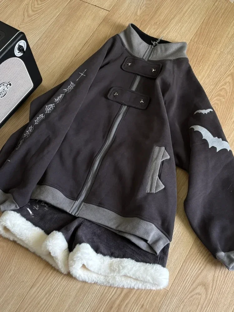 Komplet dresowy damski Y2k bluza i spodnie patchwork z zamkiem Czarny