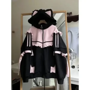 Komplet dresowy damski Y2k bluza i spodnie patchwork z zamkiem Niebieski