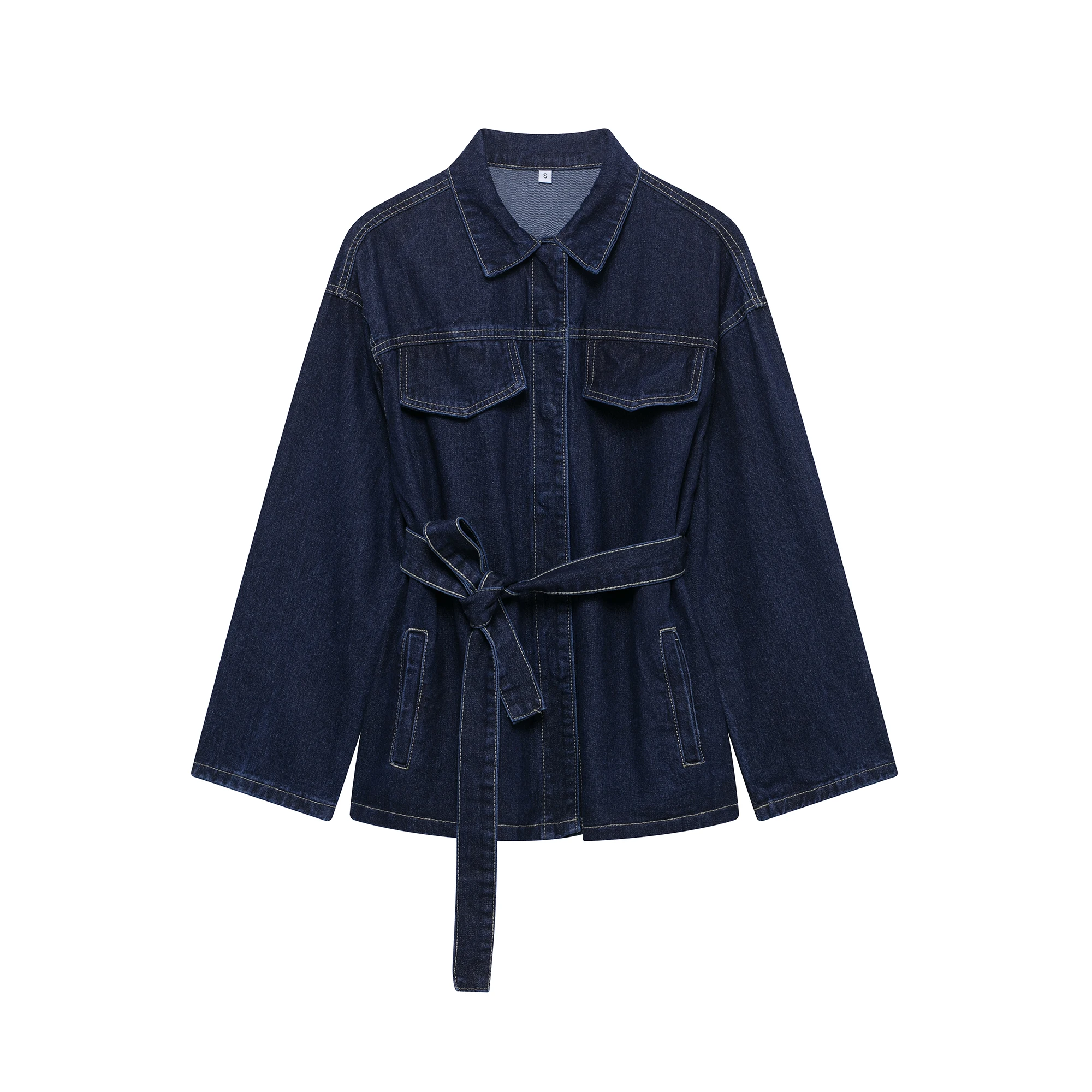 Damski komplet jeansowy z kurtką i spodniami w stylu vintage Granatowy