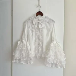 Komplet Lolita bluzka z falbankami i spódnica A — styl gotycki kawaii żółty