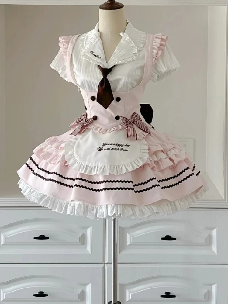 Komplet Lolita gorset koronkowy i puszysta spódnica retro Różowy