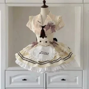 Komplet Lolita gorset koronkowy i puszysta spódnica retro żółty