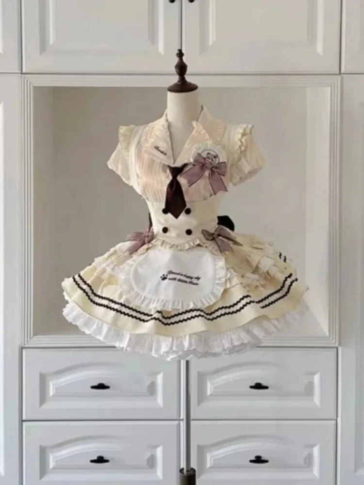Komplet Lolita gorset koronkowy i puszysta spódnica retro żółty