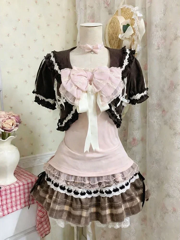Komplet Lolita trzyczęściowy kardigan gorset spódniczka Głównik
