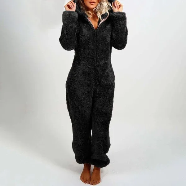 Komplet piżamy z kapturem plus size - bluza z motywem uśmiechu Czarny