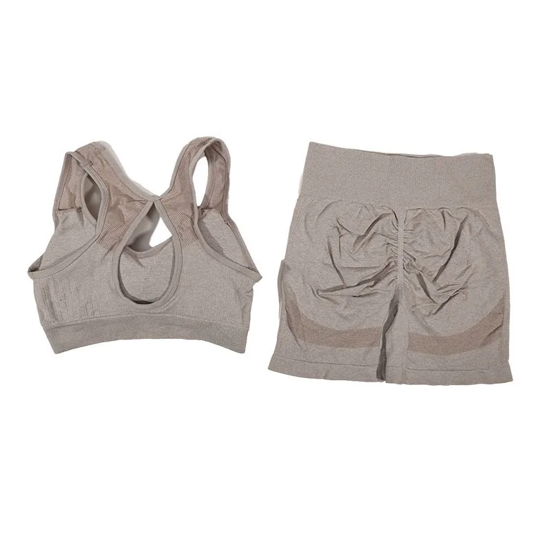 Komplet sportowy do jogi — top i szorty (2 szt.) Khaki