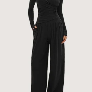 Komplet z szerokimi nogawkami i długim rękawem na co dzień Czarny