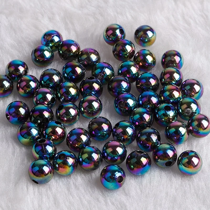 Koraliki akrylowe Rainbow AB okrągłe 6–10 mm do bransoletek Srebrny
