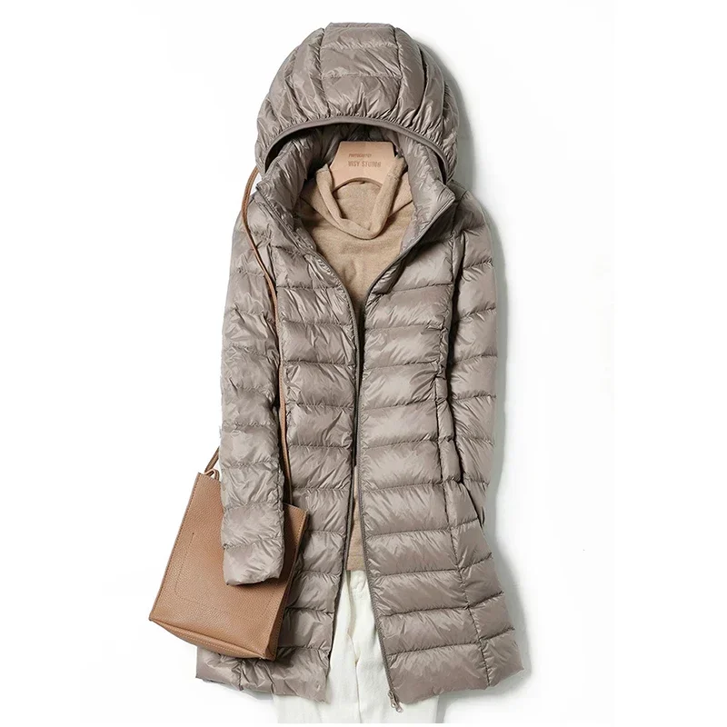 Koreańska parka puchowa slim z kapturem na zimę Khaki