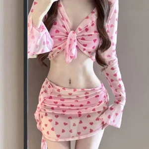 Koreańskie bikini 4-częściowe z plisowaną spódnicą Fioletowy