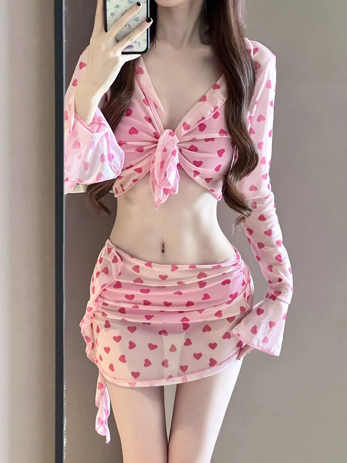 Koreańskie bikini 4-częściowe z plisowaną spódnicą Fioletowy