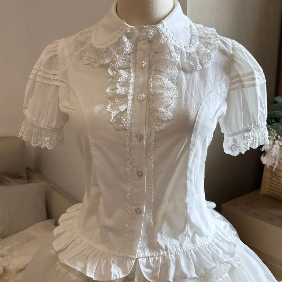 Koronkowa bluzka z kokardą w stylu lolita z długim rękawem Zielony