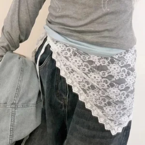 Koronkowa mini spódnica warstwowa z falbankami — Y2K Harajuku styl Biały