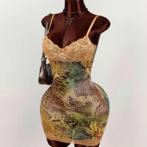 Koronkowa sukienka letnia w stylu retro z nadrukiem Leopard print 2
