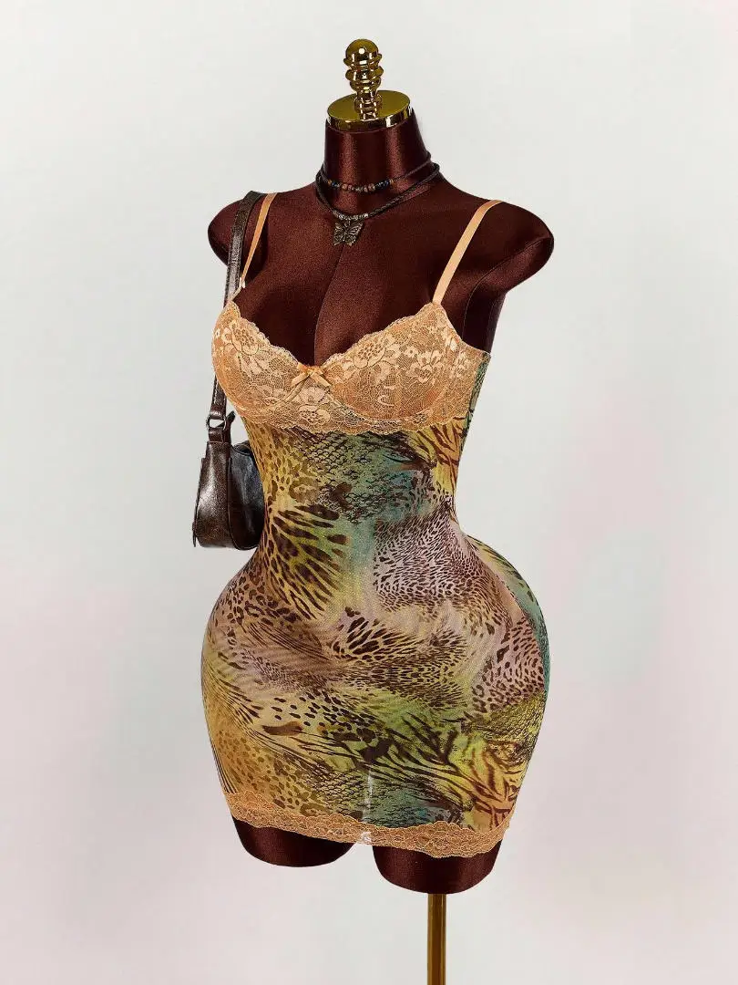 Koronkowa sukienka letnia w stylu retro z nadrukiem Leopard print 2
