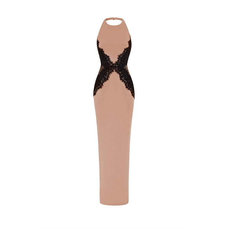 Elegancka koronkowa sukienka maxi z odkrytymi plecami Czarny