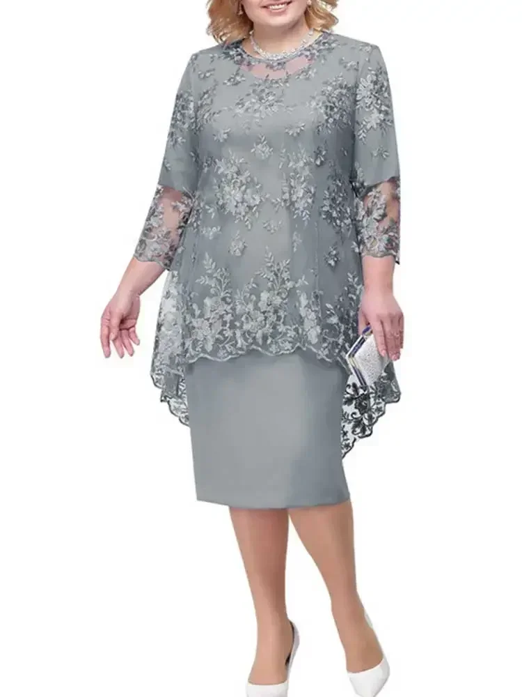 Koronkowa sukienka midi elegancka z okrągłym dekoltem Czarny