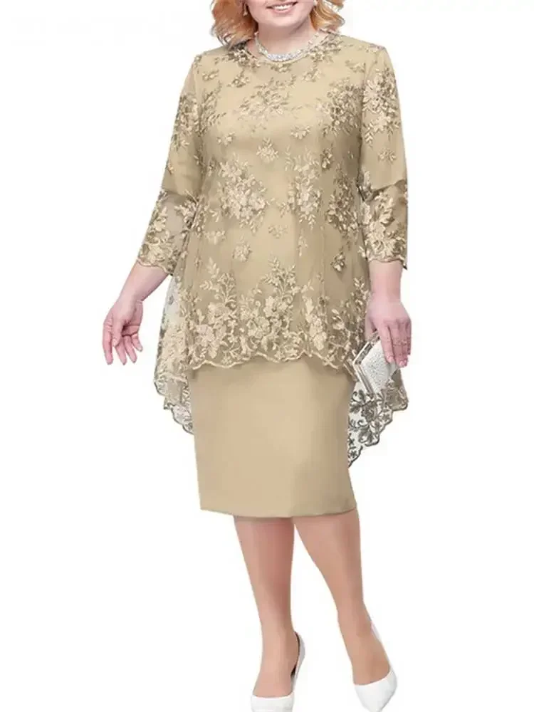 Koronkowa sukienka midi elegancka z okrągłym dekoltem Malachitowe niebieskie