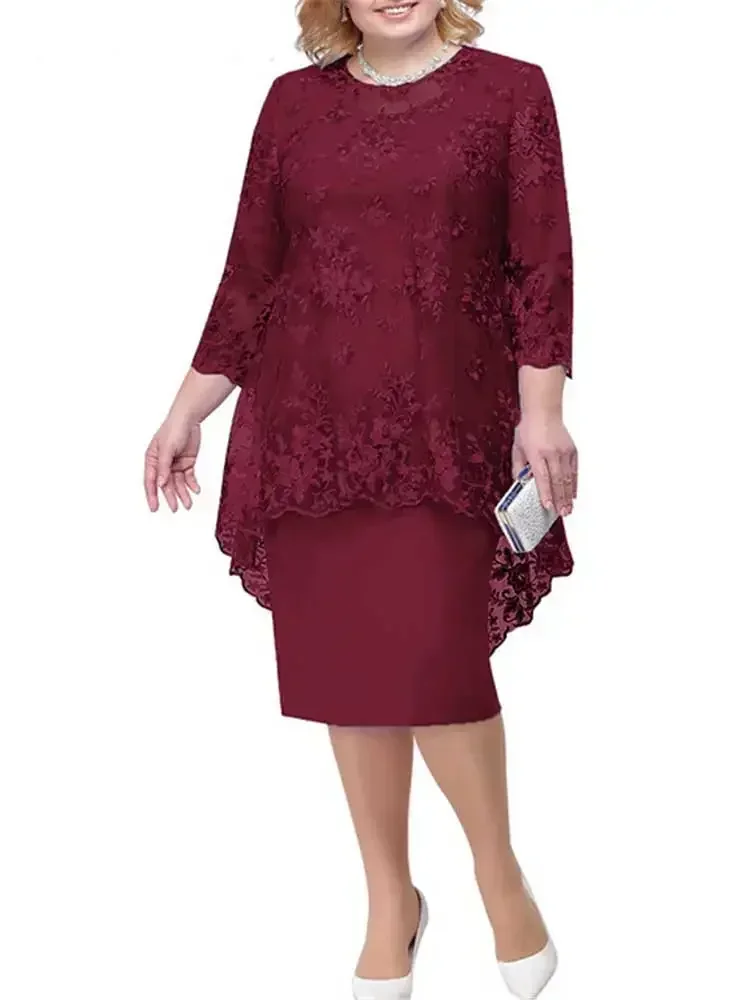 Koronkowa sukienka midi elegancka z okrągłym dekoltem Złoto