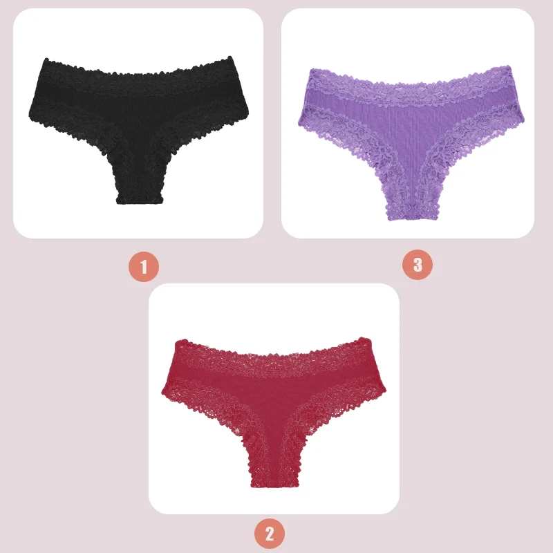 Koronkowe bezszwowe majtki damskie brazylijskie - 3 sztuki Ciemnoszary