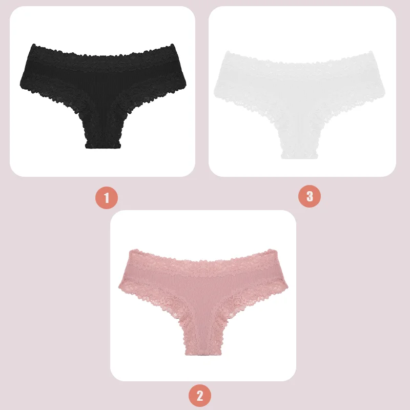 Koronkowe bezszwowe majtki damskie brazylijskie - 3 sztuki Khaki