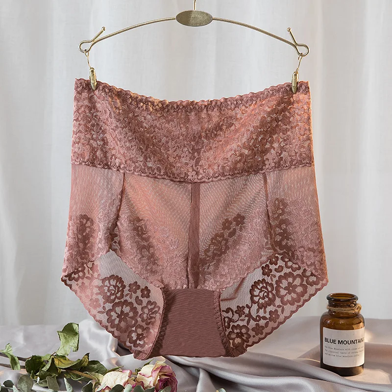 Koronkowe majtki modelujące z wysokim stanem plus size Brązowy