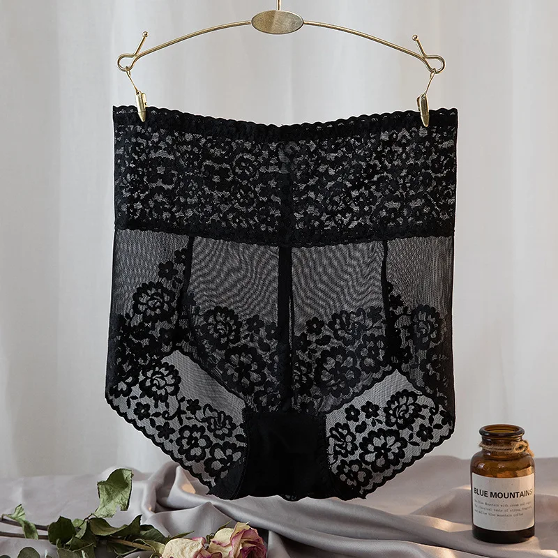 Koronkowe majtki modelujące z wysokim stanem plus size Czarny