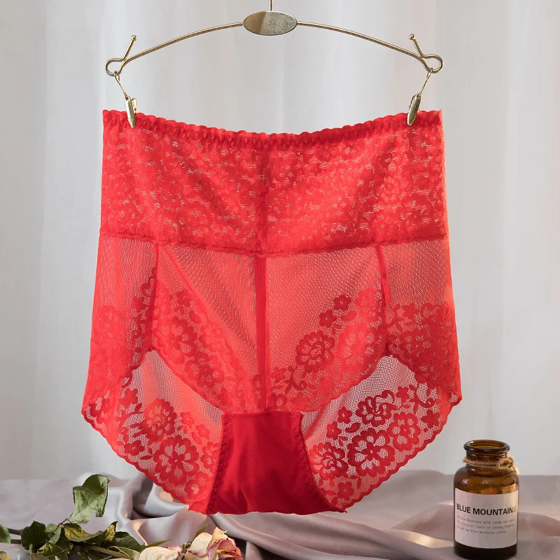 Koronkowe majtki modelujące z wysokim stanem plus size Czerwony