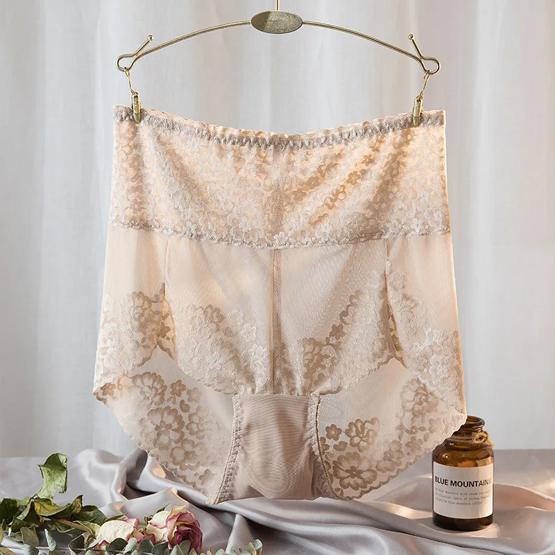 Koronkowe majtki modelujące z wysokim stanem plus size Khaki