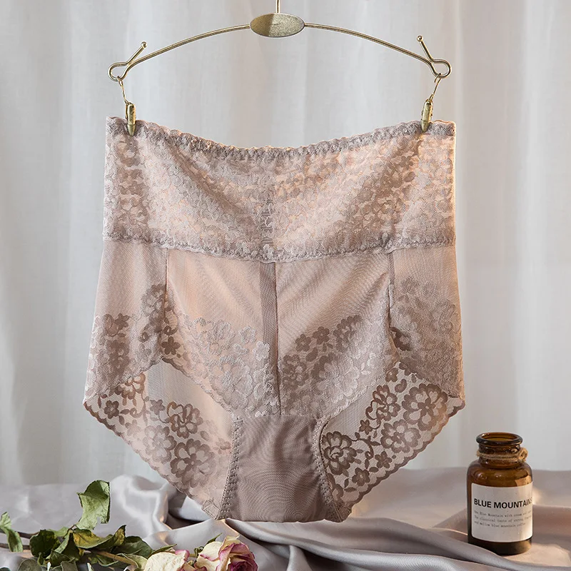 Koronkowe majtki modelujące z wysokim stanem plus size Szary