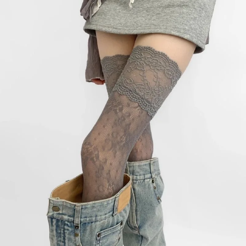 Koronkowe Podkolanówki Damskie za Kolano w Stylu Lolita Niebieski