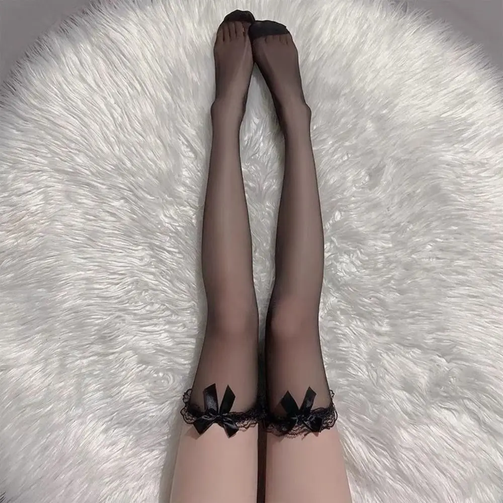 Koronkowe podkolanówki z kokardą w stylu lolita, słodkie i eleganckie Niebieski