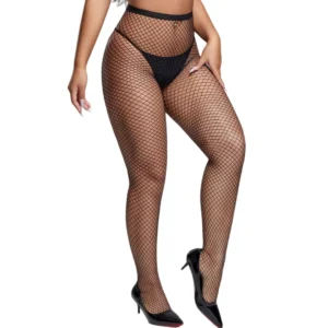 Koronkowe pończochy plus size z kwiatowym wzorem i pasem Czarny