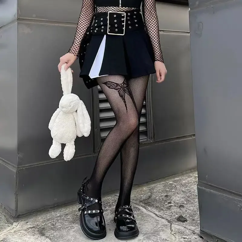 Koronkowe rajstopy z pajęczyną – klasyczny styl gothic retro Czerwony
