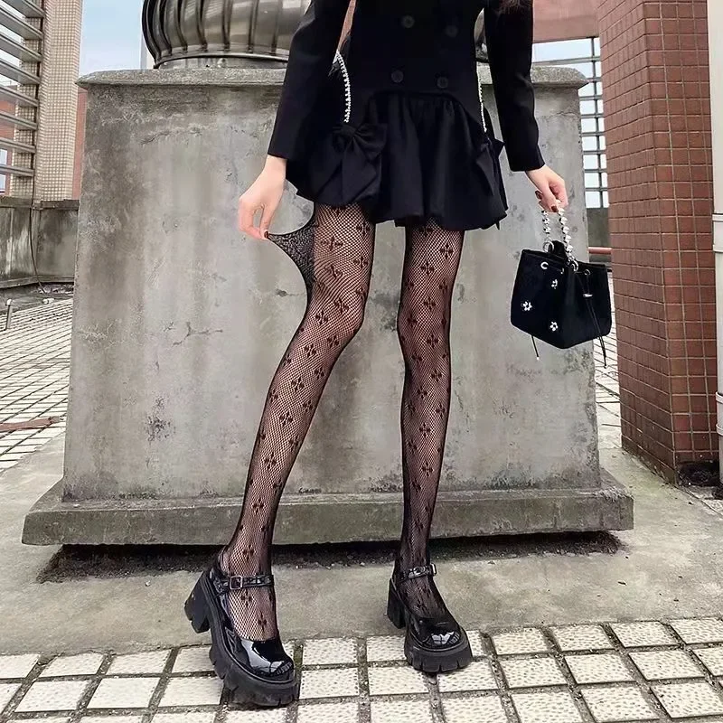 Koronkowe rajstopy z pajęczyną – klasyczny styl gothic retro Pomarańczowy