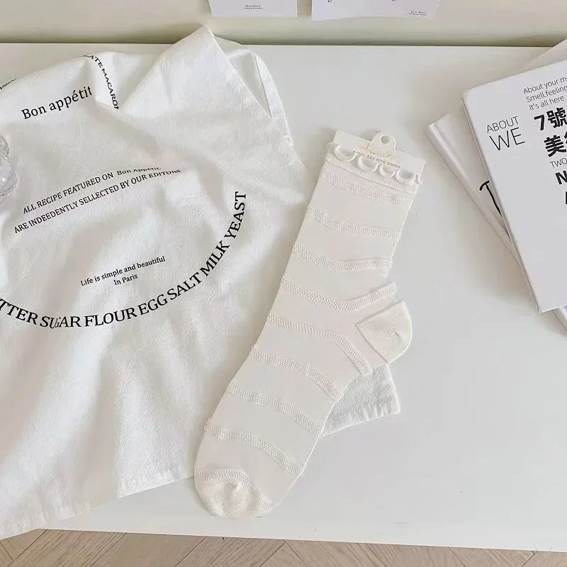 Koronkowe skarpetki w serduszka siateczkowe transparentne Błękitny
