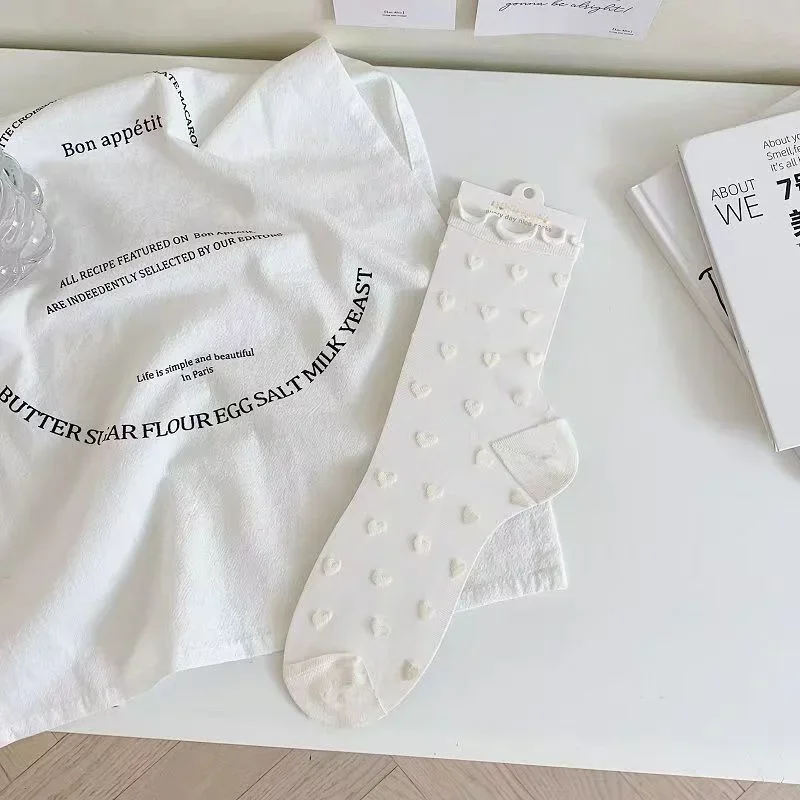Koronkowe skarpetki w serduszka siateczkowe transparentne Czarny