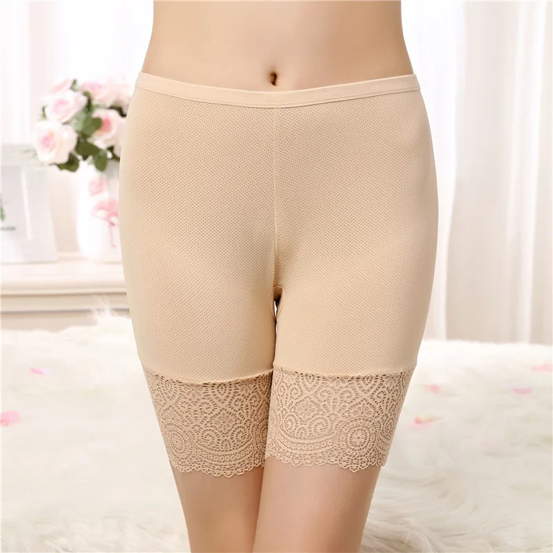 Koronkowe spodenki ochronne damskie plus size z wysokim stanem Beżowy