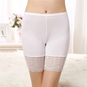 Koronkowe spodenki ochronne damskie plus size z wysokim stanem Biały