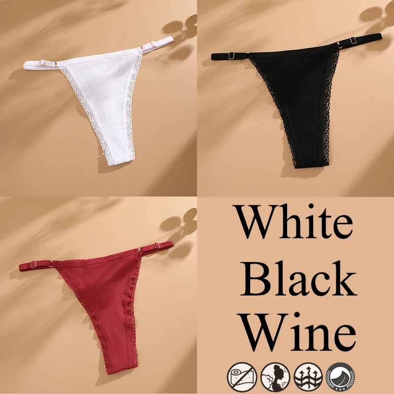 Koronkowe stringi bawełniane damskie – 3 pary Khaki