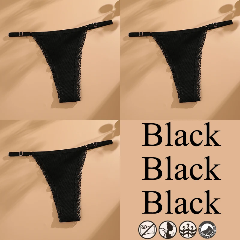 Koronkowe stringi bawełniane damskie – 3 pary żółty