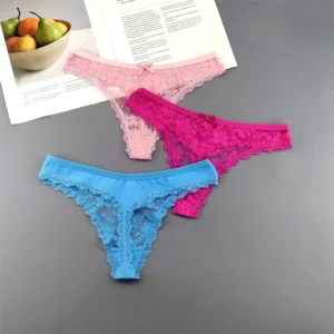 Koronkowe stringi damskie bezszwowe - zestaw 3 sztuk Różowy