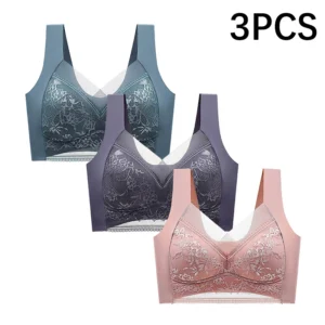 Koronkowy bezszwowy biustonosz bralette - zestaw 3 sztuk Brązowy