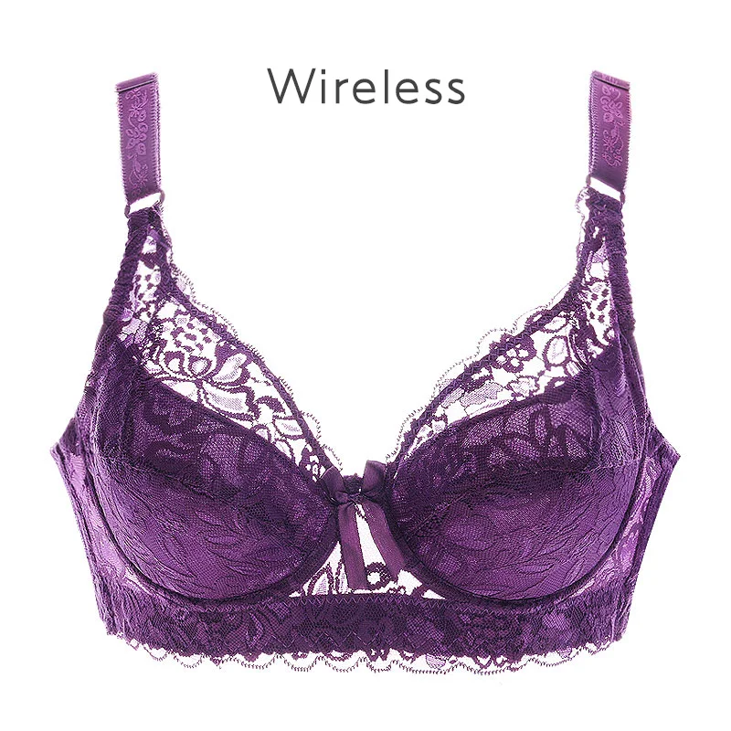 Koronkowy biustonosz bez fiszbin plus size — bralette, rozmiary 75–105 B/C/D Lawenda