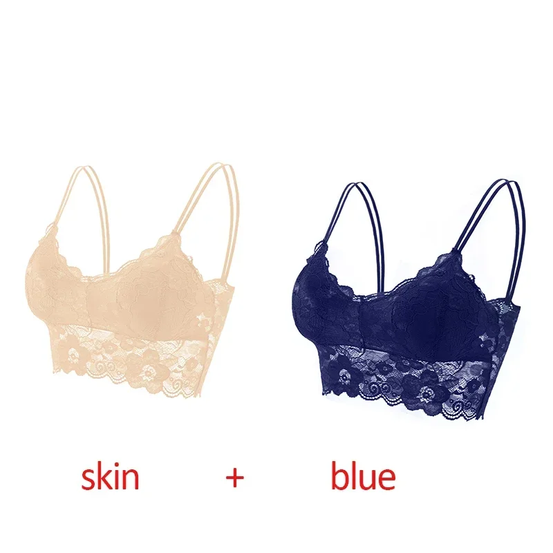 Koronkowy biustonosz bralette w kwiaty bez fiszbin, 2 szt. Armijna zieleń